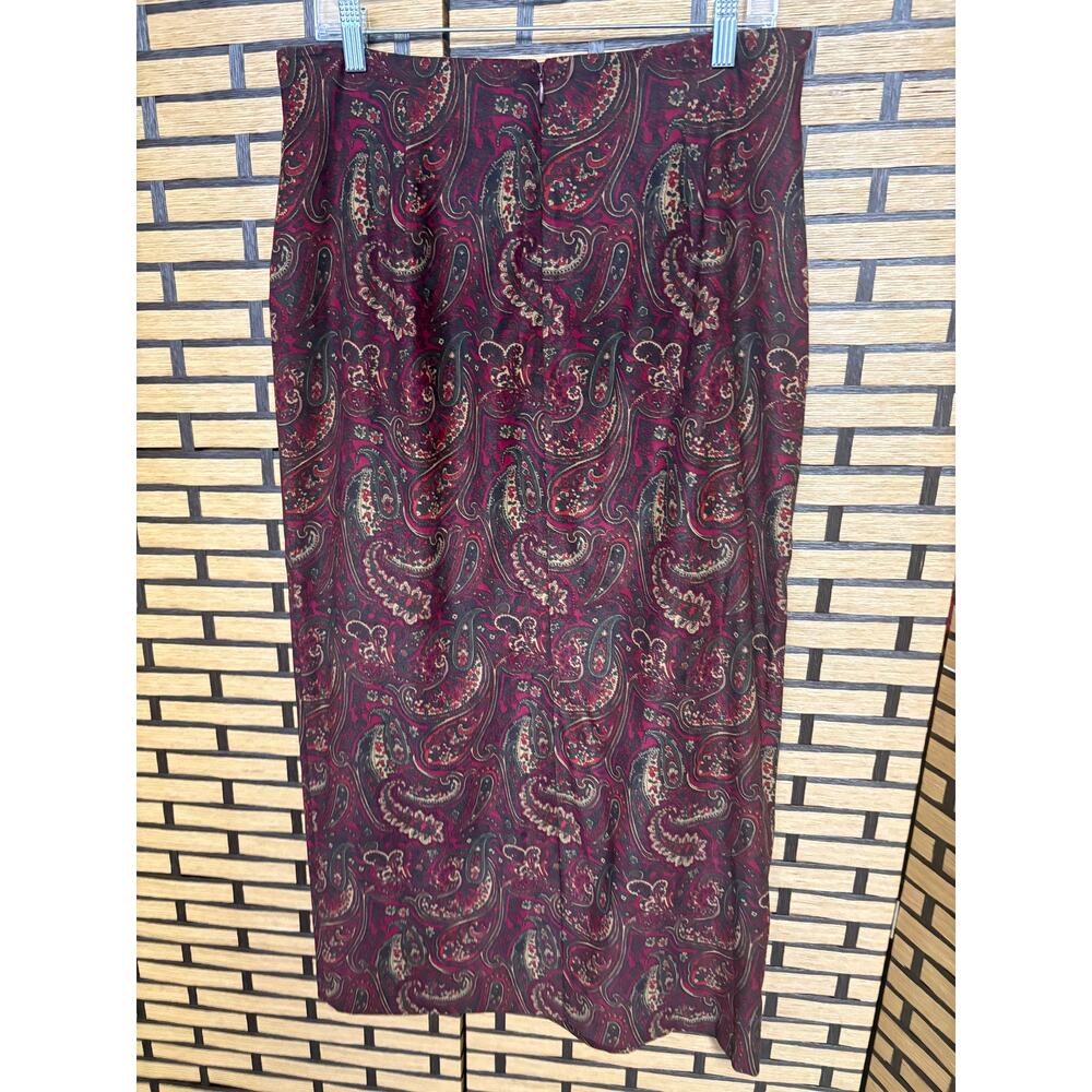 Studio C Burgundy Sueded Paisley Midi Skirt Size 14 - Picture 2 of 9
